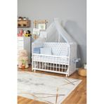 Bamgidoo Ahşap Beşik Anne Yanı Beşik Beyaz 60X120 - Mavi Yıldız Tek Yastık Uyku Seti + Yatak - Kahve - Kahverengi