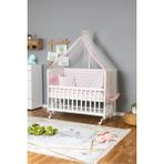 Bamgidoo Ahşap Beşik Anne Yanı Beşik Beyaz 60X120 - Pembe Yıldız 1 Yastıklı Uyku Seti + Yataklı + Tekerlekli - Ihlamur Yeşili