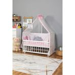 Bamgidoo Ahşap Beşik Anne Yanı Beşik Beyaz 60x120 - Pembe Yıldız 3 Yastık Uyku Seti + Yatak