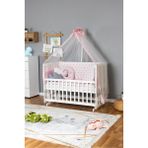 Bamgidoo Ahşap Beşik Anne Yanı Beşik Beyaz 60X120 - Pembe Yıldız 3 Yastıklı Uyku Seti + Yataklı - Bitter Kahve