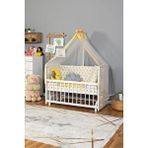 Bamgidoo Ahşap Beşik Anne Yanı Beşik Beyaz 60x120 - Sarı Yıldız 3 Yastık Uyku Seti + Yatak