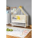 Bamgidoo Ahşap Beşik Anne Yanı Beşik Beyaz 60X120 - Sarı Yıldız 3 Yastıklı Uyku Seti + Yataklı - Kahverengi