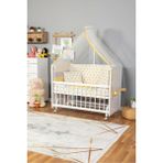 Bamgidoo Ahşap Beşik Anne Yanı Beşik Beyaz 60X120 - Sarı Yıldız Tek Yastık Uyku Seti + Yatak + Tekerlekli - Kahverengi