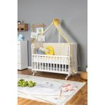 Bamgidoo Ahşap Beşik Anne Yanı Beşik Beyaz 70X130 - Sarı Yıldız 3 Yastıklı Uyku Seti + Yataklı + Tekerlekli - White Snow