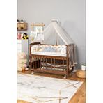 Bamgidoo Ahşap Beşik Anne Yanı Beşik Ceviz 60x120 - Krem Beyaz Örgü Uyku Seti Seti + Yatak + Tekerlekli