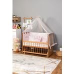 Bamgidoo Ahşap Beşik Anne Yanı Beşik Doğal (VERNİKLİ) 60x120 - Pembe Prenses (KIZ) Uyku Seti Yatak