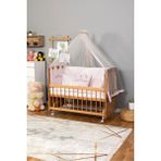 Bamgidoo Ahşap Beşik Anne Yanı Beşik Doğal (Vernikli) 60X120 Pembe Prenses Uyku Seti Yatak Tekerlekli - Krem
