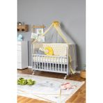 Bamgidoo Ahşap Beşik Anne Yanı Beşik Gri 60X120 - Sarı Yıldız 3 Yastıklı Uyku Seti + Yataklı + Tekerlekli - Lila - Beyaz