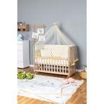 Bamgidoo Ahşap Beşik Anne Yanı Beşik Organik 60X120 - Sarı Yıldız 1 Yastıklı Uyku Seti + Yataklı - Tarçın