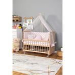 Bamgidoo Ahşap Beşik Anne Yanı Beşik Organik (Boyasız) 60X120 - Pembe Balina Uyku Seti Yatak Tekerlekli - Ash Grey
