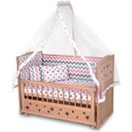 Bamgidoo Ahşap Beşik Anne Yanı Beşik Organik (Boyasız) 60X120 - Pembe Yıldız Çift Yastıklı Uyku Seti Yatak - Ihlamur Yeşili