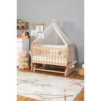 Bamgidoo Ahşap Beşik Anne Yanı Beşik Organik(Boyasız) 60X120-KREM Nakış(Yazısız) Uyku Seti + Yatak - Cool Grey