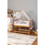 Bamgidoo Ahşap Beşik Anne Yanı Beşik Vernikli 60X120 - Pembe Beyaz Örgü Uyku Seti Seti + Yatak - Lime