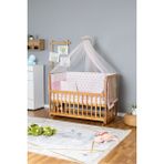 Bamgidoo Ahşap Beşik Anne Yanı Beşik Vernikli 60X120 - Pembe Yıldız 1 Yastıklı Uyku Seti + Yataklı - Antrasit - Ahşap