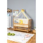 Bamgidoo Ahşap Beşik Anne Yanı Beşik Vernikli 60X120 - Sarı Yıldız 3 Yastıklı Uyku Seti + Yataklı - Sarı - Beyaz