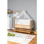 Bamgidoo Ahşap Beşik Anne Yanı Beşik Vernikli 70X130 - Beyaz Güpür Uyku Seti + Yataklı