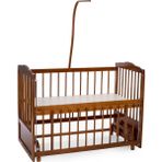 Bamgidoo Ahşap Ceviz Renk Anne Yanı Beşik 3 Kademeli Sallanan Ahşap Beşik 60 x 120 cm - Krem Prenses Uyku Setli & Soft Yataklı - Krem - Pembe
