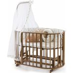 Bamgidoo Ahşap Ceviz Renk Play Stokke 7 in 1 Sepet Beşik, Anne Yanı Beşik, Karyola, Alt Değiştirme Sehpası, Masa, Sandalye - Krem Yıldız Uyku Seti & Soft Yatakları