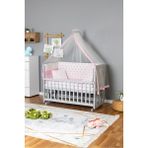 Bamgidoo Ahşap Doğal Anne Yanı Bebek Beşiği 70X130 - Pembe Yıldız 1 Yastıklı Uyku Seti Yataklı - Naturel - Bej