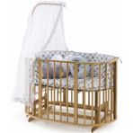 Bamgidoo Ahşap Meşe Renk Play Stokke 7 in 1 Sepet Beşik, Anne Yanı Beşik, Karyola, Alt Değiştirme Sehpası, Masa, Sandalye - Mavi Yıldız Uyku Seti & Soft Yatakları