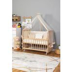 Bamgidoo Doğal Ahşap Anne Yanı Beşik Organik(BOYASIZ) 60x120-krem Nakış(YAZISIZ) Uyku Seti Yatak Tekerlekli