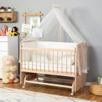 Bamgidoo Doğal Ahşap Anne Yanı Beşik Yeni Doğan Bebek Beşiği (BOYASIZ) 60x120 Uyku Seti Yatak Tekerlekli