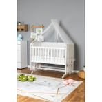 Bamgidoo Doğal Bebek Ahşap Beşik Anne Yanı Beşik Beyaz 70x130 - Beyaz Güpür Uyku Seti Yataklı Tekerlekli
