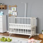 Bamgidoo Mobilya Bamgidoo Ahşap Bebek Beşiği Beyaz Tekerlekli Anne Yanı 70x130 Sallanma Fonksiyonlu