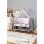 Bamgidoo Mobilya Bamgidoo Ahşap Beşik Tekerlekli Gri 60X120 Pembe Yıldız Uyku Seti ile Ergonomik Yapı - Somon - Gri