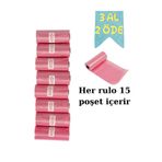 BAMM BAMM Kedi Köpek Kaka Çöp Poşeti Dışkı Torbası Pembe 8 Rulo (120 adet)