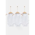 Bamoola %100 Organik Pamuklu Düz Beyaz 3'Lü Atlet Body Zıbın - Askılı - Çıtçıtlı Beyaz