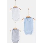 Bamoola %100 Organik Pamuklu Düz Erkek 3'Lü Atlet Body Zıbın - Askılı - Çıtçıtlı (Beyaz - Mavi - Sarı) Erkek 36 Ay