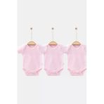 Bamoola %100 Organik Pamuklu Düz Pembe 3'Lü Atlet Body Zıbın - Kısa Kollu - Çıtçıtlı Pembe 1-1,5 Yaş