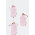 Bamoola %100 Organik Pamuklu Pembe Düz Desenli 3'Lü Atlet Body Zıbın - Askılı - Çıtçıtlı (Düz Renk Desensiz) Kelebek 3 Ay