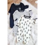 Bamoola %100 Pamuklu Panda Desenli 3'Lü Patikli Tulum (Kız - Erkek - Yenidoğan) Panda 0-3 Ay