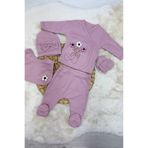 Bamoola for Babies Organik Kız Bebek Kabartma Desenli 5'li Tulum Hastane Çıkışı Yenidoğan Kıyafet Mama Önlüğü