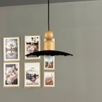 Bamyum Moriva Siyah Metal Avize Kalın Ahşap Boncuk Başlık Tekli Rustik Cafe Modern Sarkıt Aydınlatma