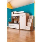 Bana Bi Mobilya Egemen Ranza – Mdf Gövde, Bohem Membran Kapak, Gardıroplu & Kitaplıklı, Basamak Çekmeceli, 3 Yataklı - Çam - Beyaz - 90 x 190 cm