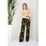 Banada Moda Siyah Etnik Desenli Şerit Detaylı Geniş Paçalı Pantolon - Siyah - Sarı