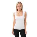 BANEGA Kadın Kare Yaka Kalın Askılı Basic Fit Bluz Crop Top (Beyaz, Standart Beden)