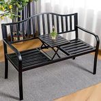 Bank Açık Bahçe Bankı, Orta Sehpalı, Metal Bahçe Bankı, Arka Bahçe İçin Park Bankı, Hava Koşullarına Dayanıklı Çerçeve, 2 Kişilik Park Bahçe Koltuğu, Siyah,Black