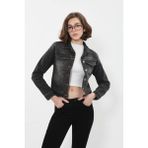Banny Jeans Kadın Cep Detaylı Slim Fit Koyu Gri Jean Ceket - XS