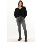 Banny Jeans Kadın Koyu Gri Orta Bel Düz Dar Kesim Jean Pantolon