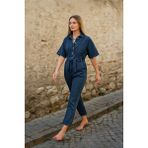 Banny Jeans Kadın Koyu Mavi Yarasa Kol Jean Tulum %100 Pamuk Günlük Stil