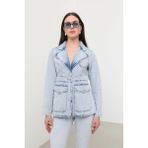 BANNY JEANS Kadın Uzun Kollu Tek Düğmeli Jean Ceket Açık Mavi