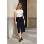 Banny Jeans Kadın Yırtmaçlı Midi Jean Etek - LACİVERT XS