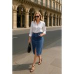 Banny Jeans Kadın Yırtmaçlı Midi Jean Etek - Mavi