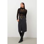 Banny Jeans Kadın Yırtmaçlı Midi Jean Etek - Siyah XL