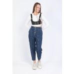Banny Jeans Koyu Mavi Kadın Yüksek Bel Düğmeli Jean Pantolon