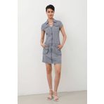 Banny Jeans Yakalı Fermuarlı Gri Jean Elbise
